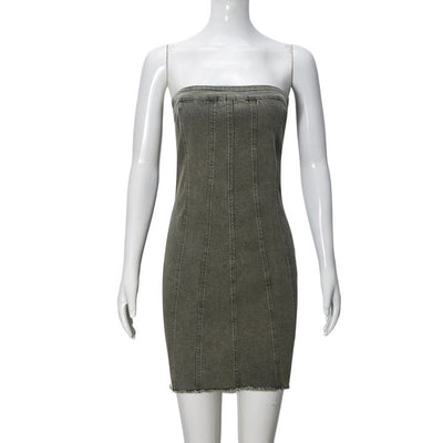 Backless Tube Denim Dress Summer Sexy Y2K Slim Short