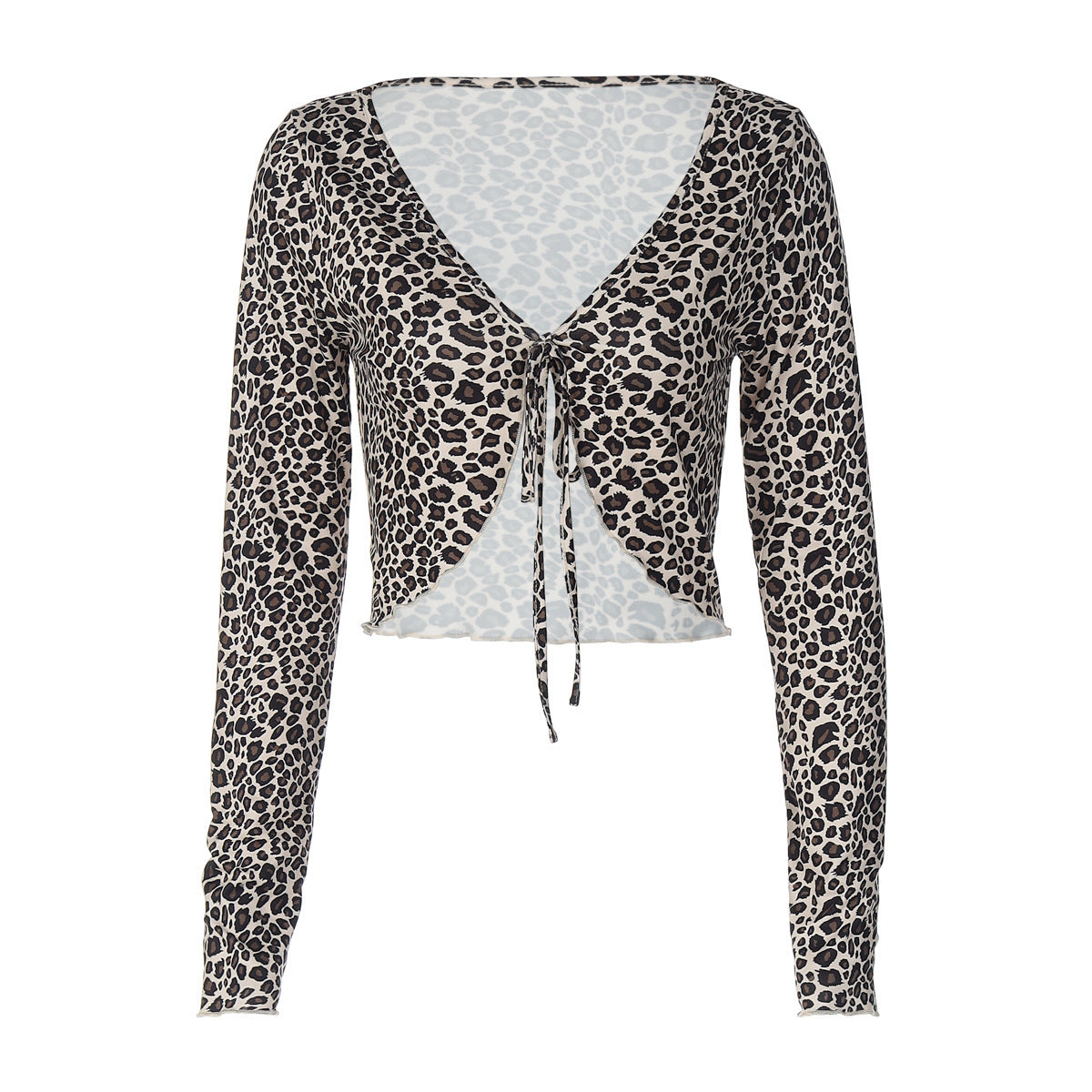 Cardigan Lace-up Leopard Print Long Sleeve