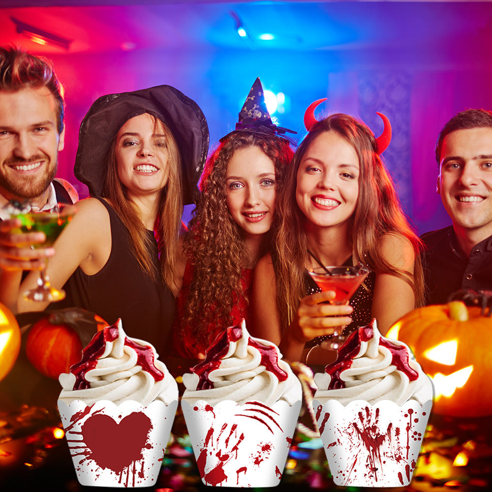 Halloween Theme Horror Bloodhanded Cupcake Surrounding Border