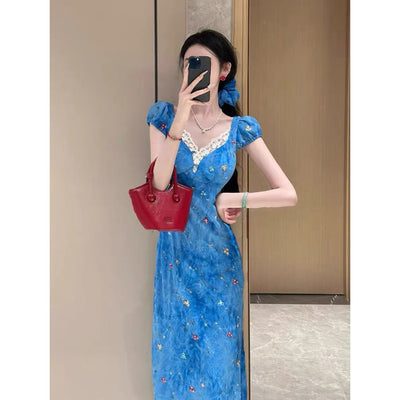 Women's Slim-fit Sheath V-neck Floral Dress