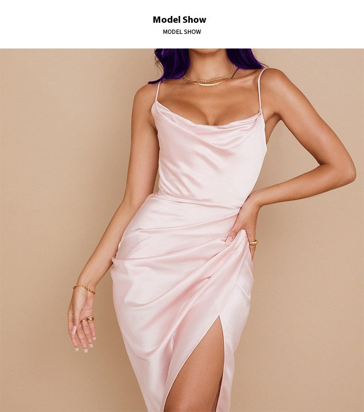 Sexy Slit Satin European And American Slim Sleeveless Split Skirt