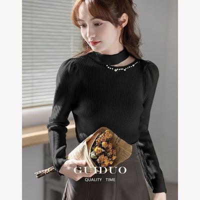Women's Half Turtleneck Beaded Bottoming Shirt Autumn And Winter High Sense