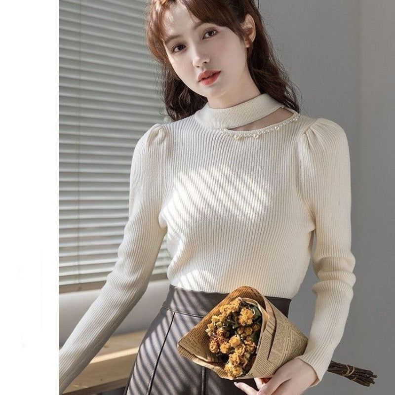 Women's Half Turtleneck Beaded Bottoming Shirt Autumn And Winter High Sense