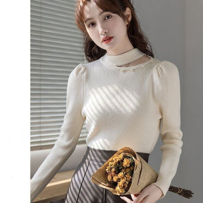 Women's Half Turtleneck Beaded Bottoming Shirt Autumn And Winter High Sense