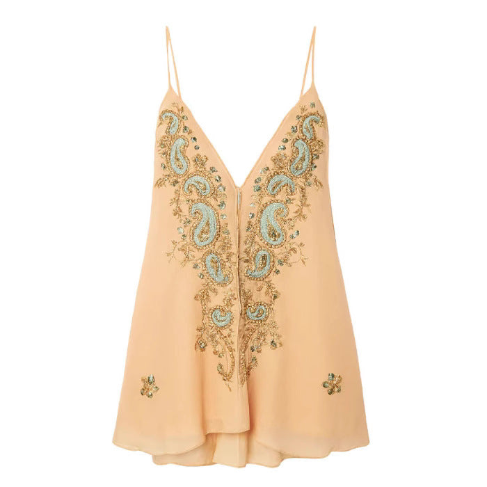 Ethnic Print V-neck Strap Skirt