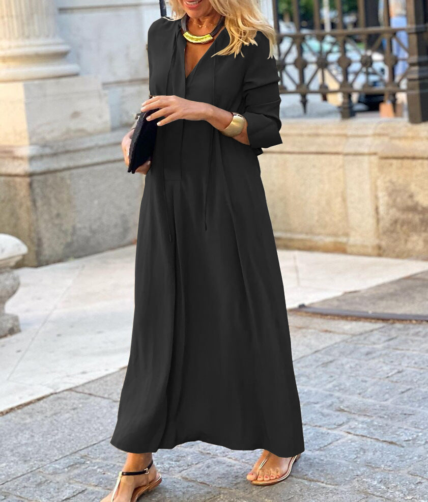 Long-sleeved Shirt Dress Fashion Loose V-neck Long Dresses Spring And Autumn
