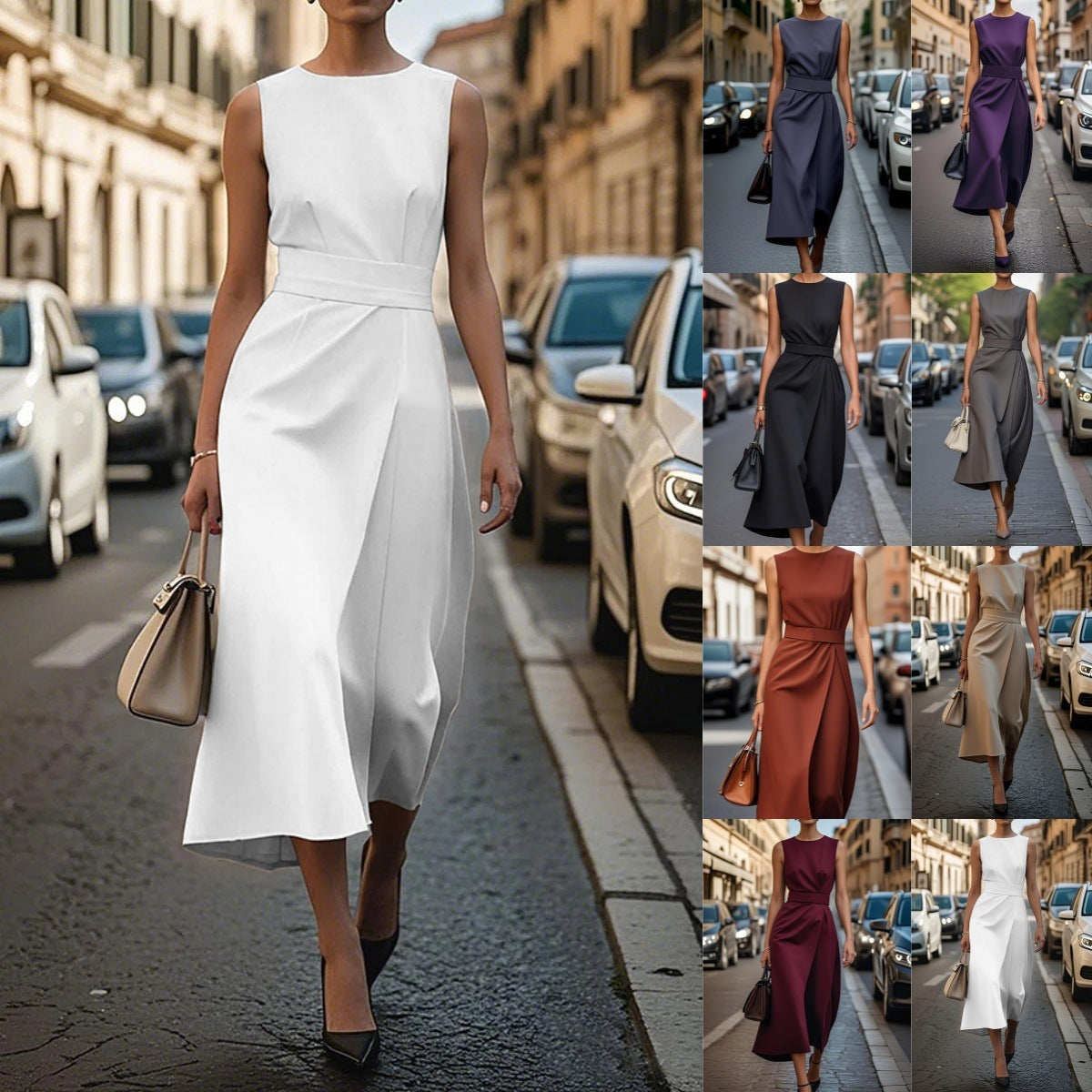 Summer Irregular Sleeveless Dress With Belt Fashion Temperament Slim Back Zipper Dresses For Women Clothing