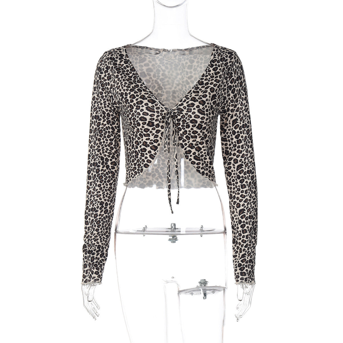 Cardigan Lace-up Leopard Print Long Sleeve