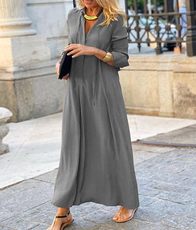 Long-sleeved Shirt Dress Fashion Loose V-neck Long Dresses Spring And Autumn