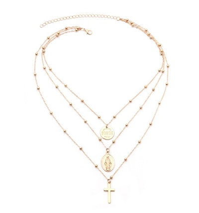 Layer Beads Chain Long Choker Necklace Women Sexy Fashion Gold Silver Color Round Cross Necklaces & Pendants Bijoux