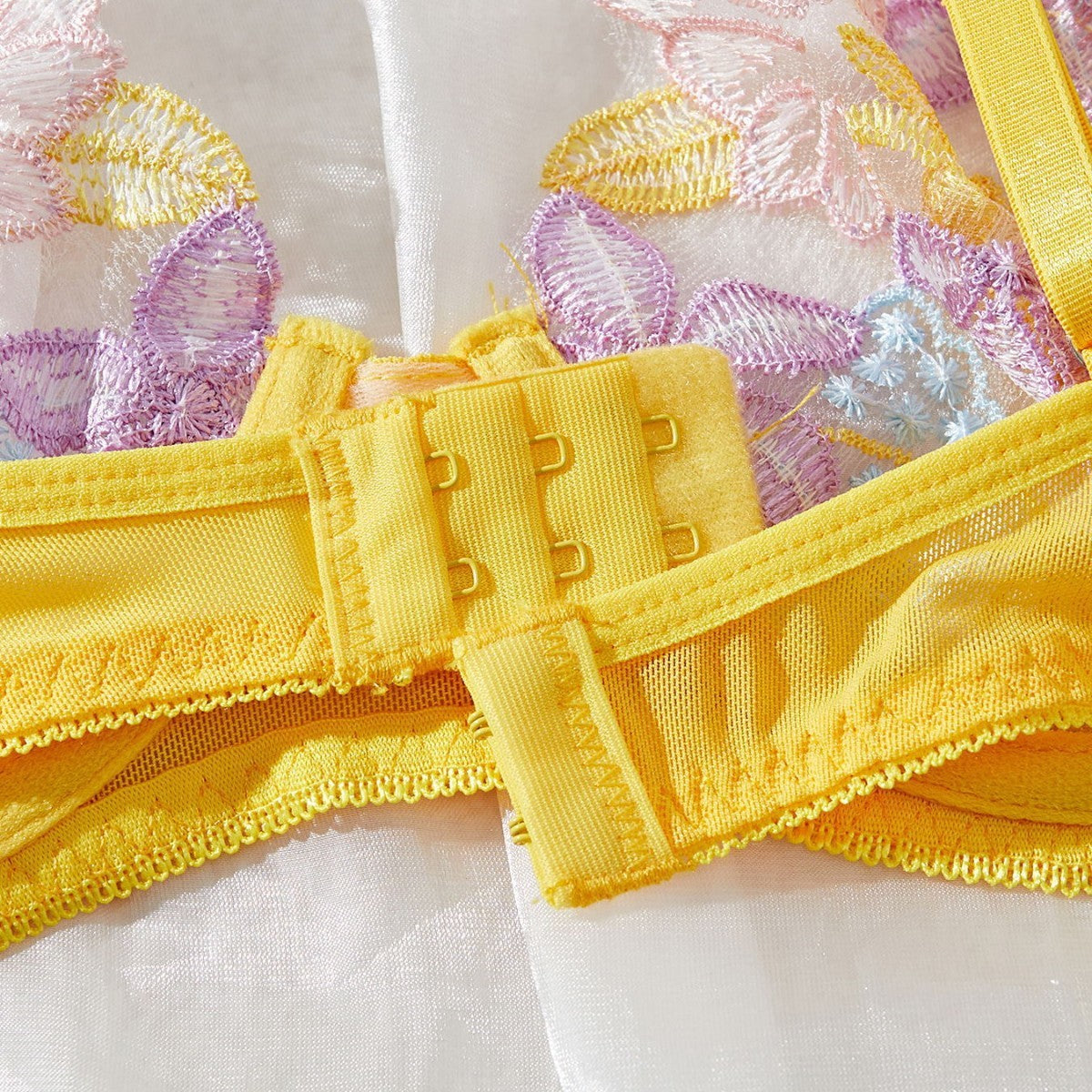 Colorful Flower Bra Set Ultra-thin Non-sponge Push Up Three-point Hollow Women's Underwear