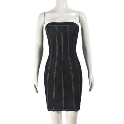 Backless Tube Denim Dress Summer Sexy Y2K Slim Short