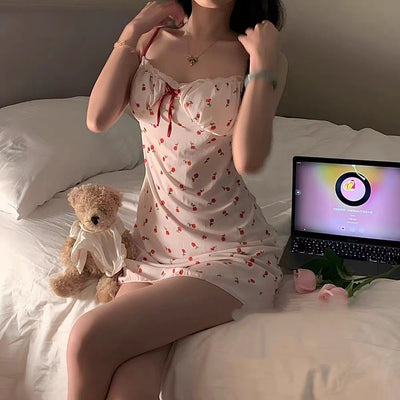 Flower Love Sea Pure Desire Floral Cherry Spaghetti-strap Floral Print Pajamas