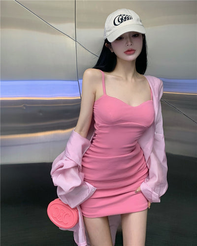 French Hipster Style Green Suspenders Dress