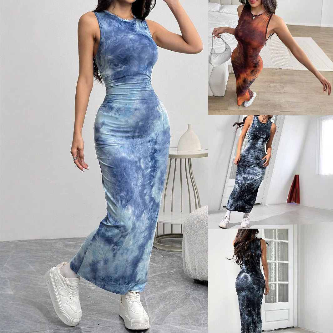 Women's Sexy Sleeveless Printed Mid-length Slim Dress