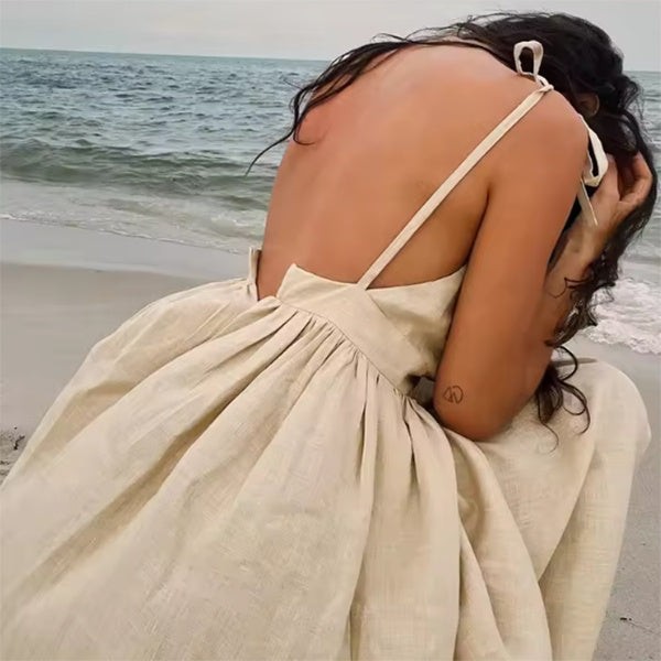 V-neck Suspender Split Dress Fashion Backless High Waist Long Dress