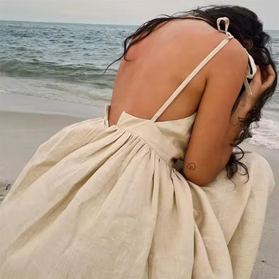 V-neck Suspender Split Dress Fashion Backless High Waist Long Dress