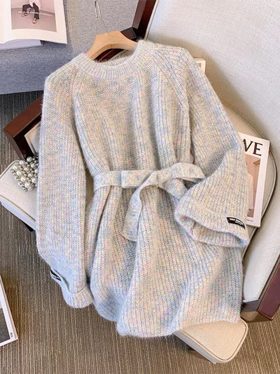 Plus Size Round Neck Sweater Autumn Women Clothing Idle Style Chubby Slimming Mid-length Waist Tight Pullover Sweater