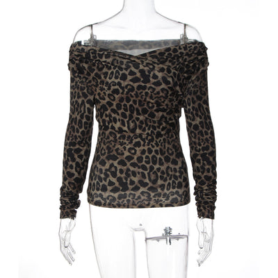 Fashion Shoulder-baring Printed Slim Top For Women