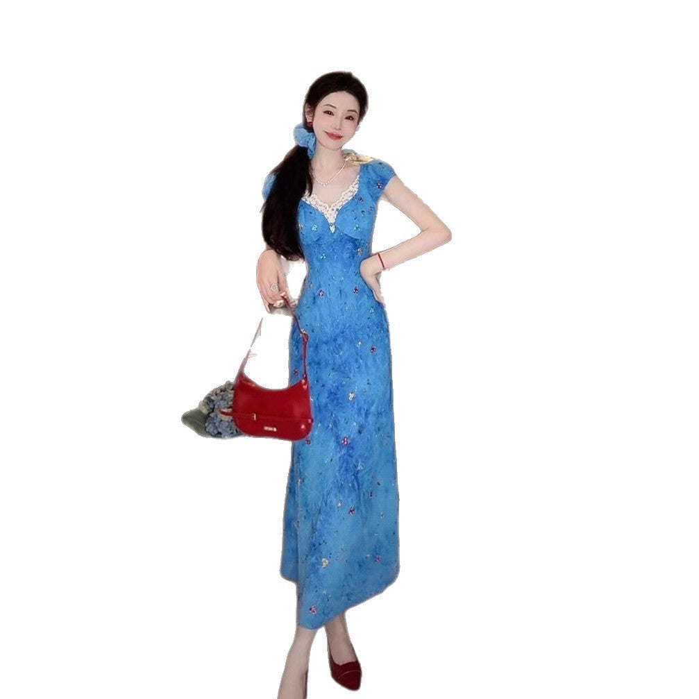 Women's Slim-fit Sheath V-neck Floral Dress