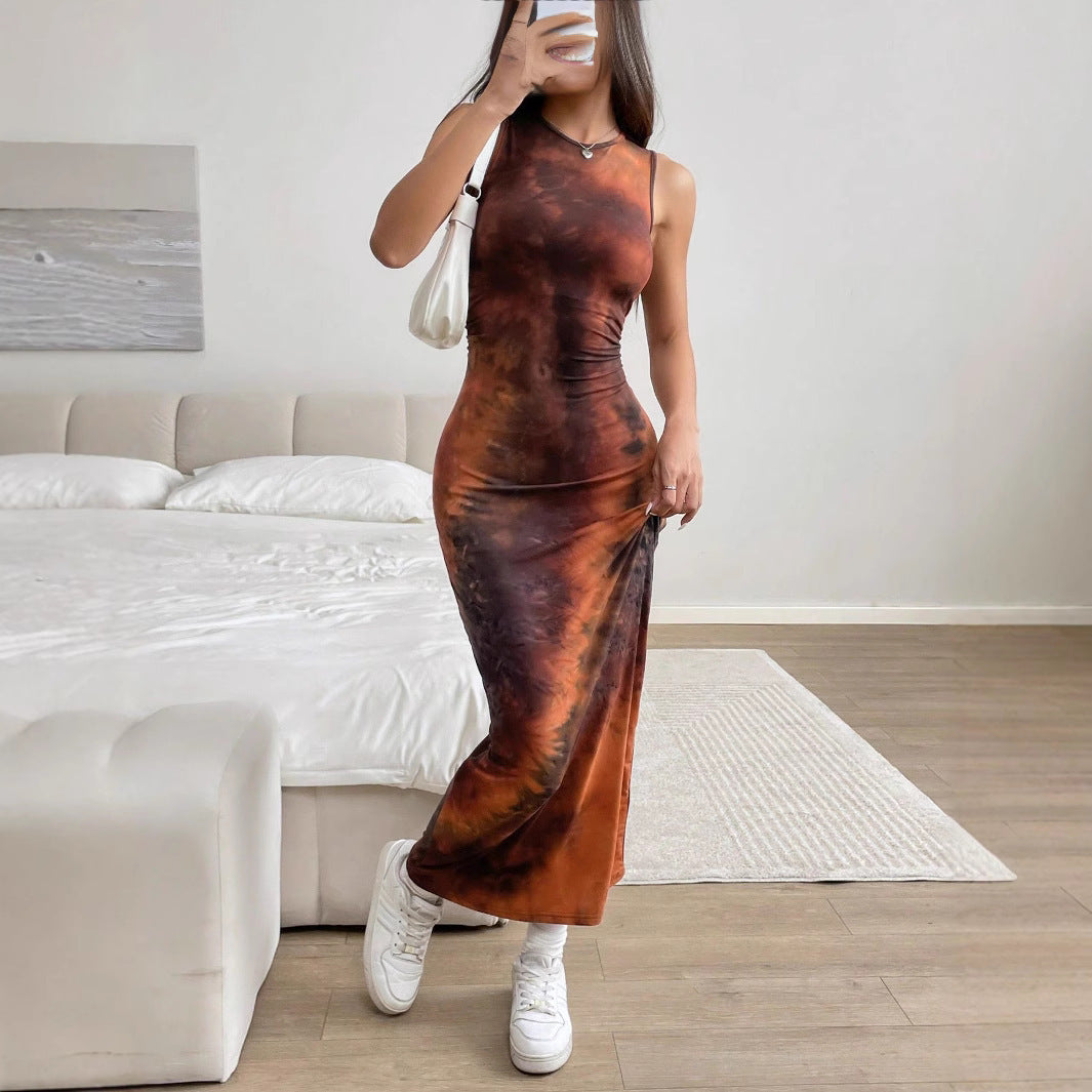 Women's Sexy Sleeveless Printed Mid-length Slim Dress