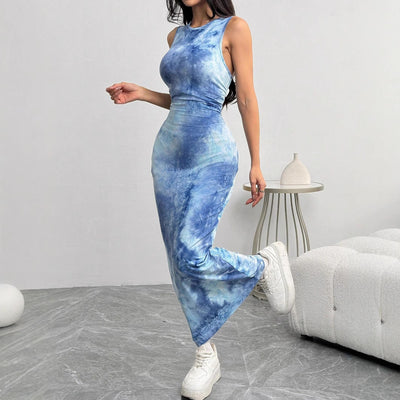 Women's Sexy Sleeveless Printed Mid-length Slim Dress
