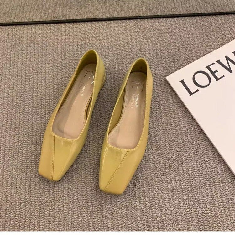 Spring All-matching Low Heel Retro Flat Bottom Square Toe Gommino Pumps Women