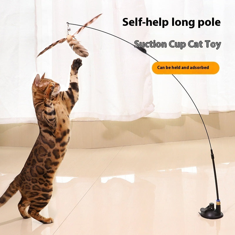 Strongly Fixed Handheld Lengthened Steel Screw Rod With Bell Sucker Cat Teaser