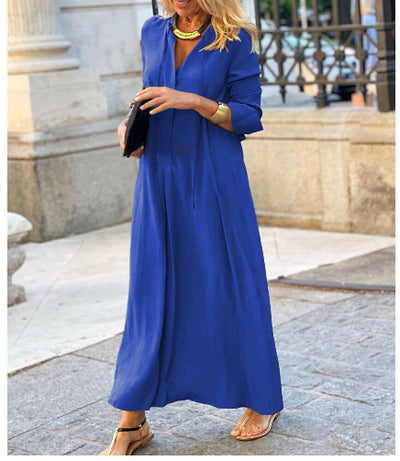 Long-sleeved Shirt Dress Fashion Loose V-neck Long Dresses Spring And Autumn