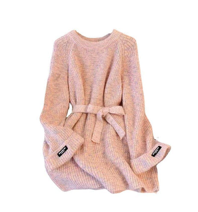 Plus Size Round Neck Sweater Autumn Women Clothing Idle Style Chubby Slimming Mid-length Waist Tight Pullover Sweater