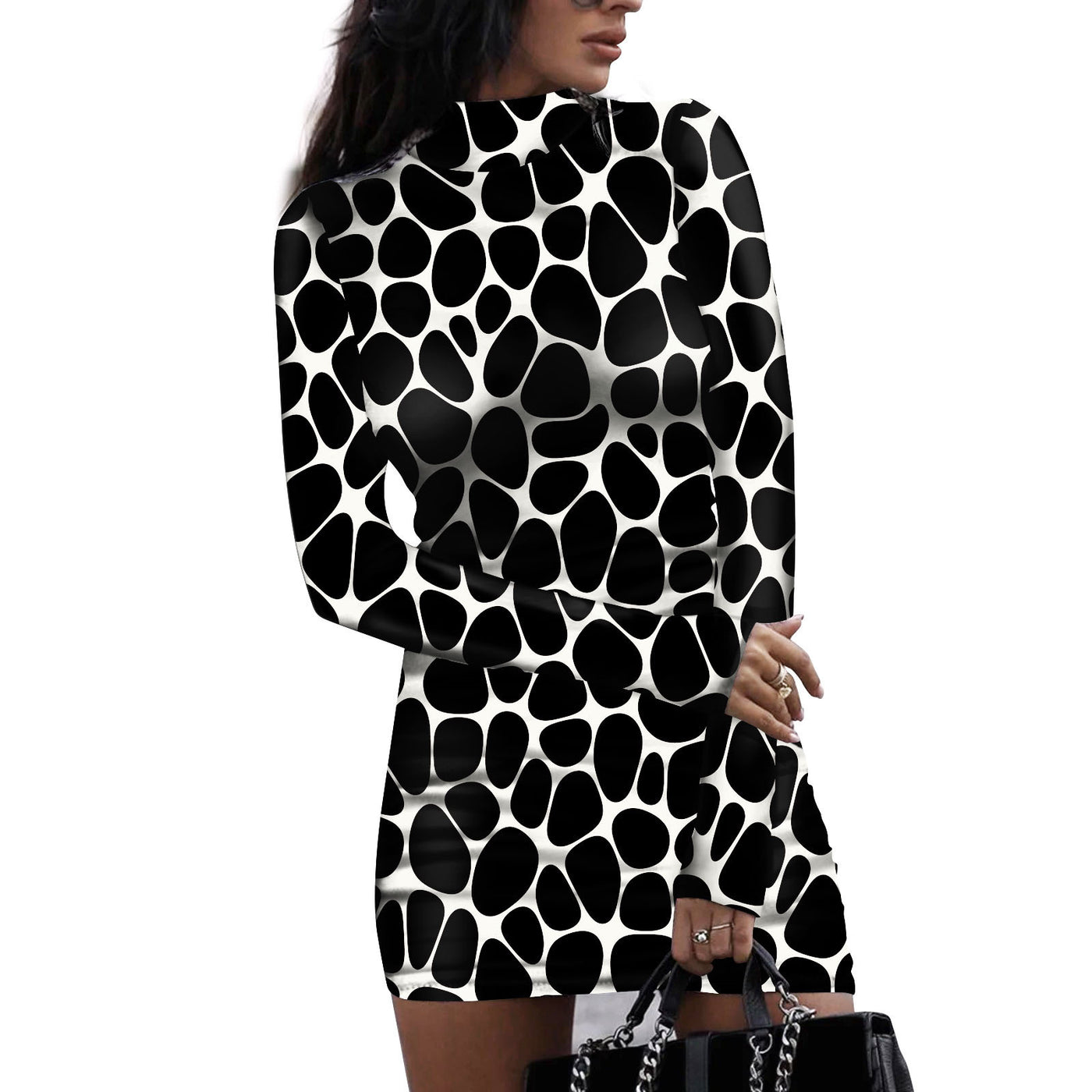 Women's High Neck Sexy Printed Dress