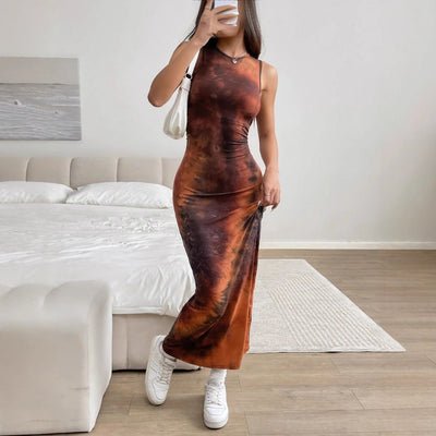 Women's Sexy Sleeveless Printed Mid-length Slim Dress