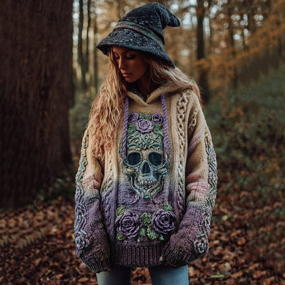 Autumn And Winter Relaxed-fit Hoodie Top Casual Drop-shoulder Vintage Printed Sweater