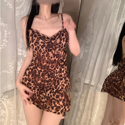 Chiffon Leopard Print Slip Nightdress