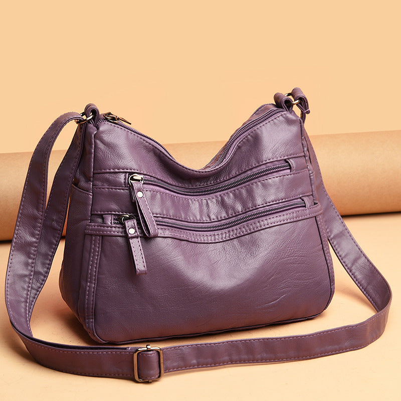 Real Washed Leather Classic Solid Color Soft Leather Versatile Casual One-shoulder Crossbody Bag