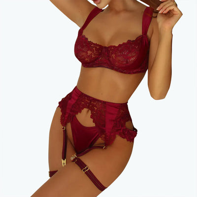 See-through Dress Satin Lace Stitching Bra Sexy Seduction