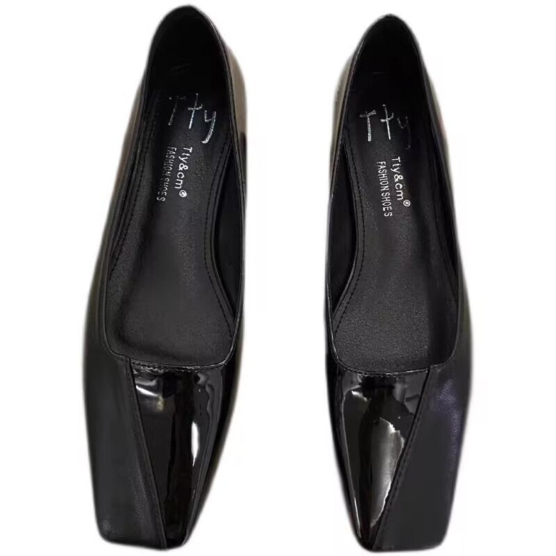 Spring All-matching Low Heel Retro Flat Bottom Square Toe Gommino Pumps Women