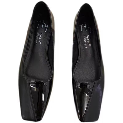 Spring All-matching Low Heel Retro Flat Bottom Square Toe Gommino Pumps Women