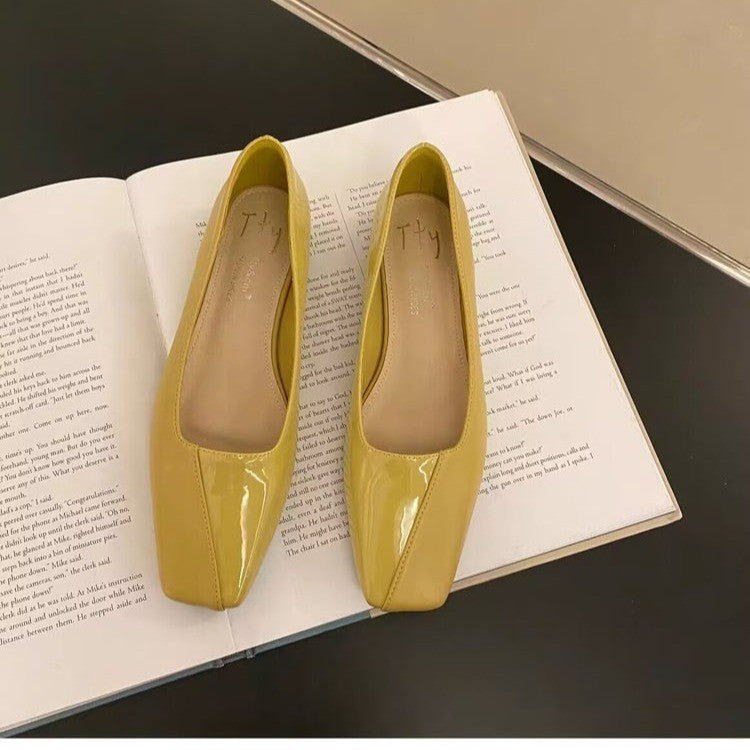 Spring All-matching Low Heel Retro Flat Bottom Square Toe Gommino Pumps Women