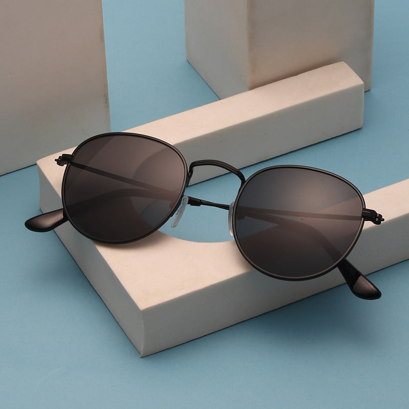 HD Anti-blue Ray Fashion Round Frame Metal Sunglasses