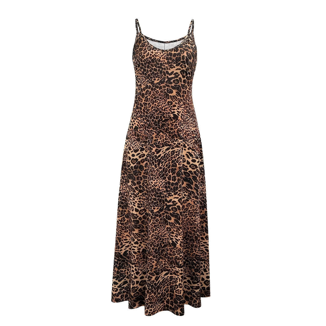 Casual Fashion Loose Sleeveless Round Neck Leopard Print Dress