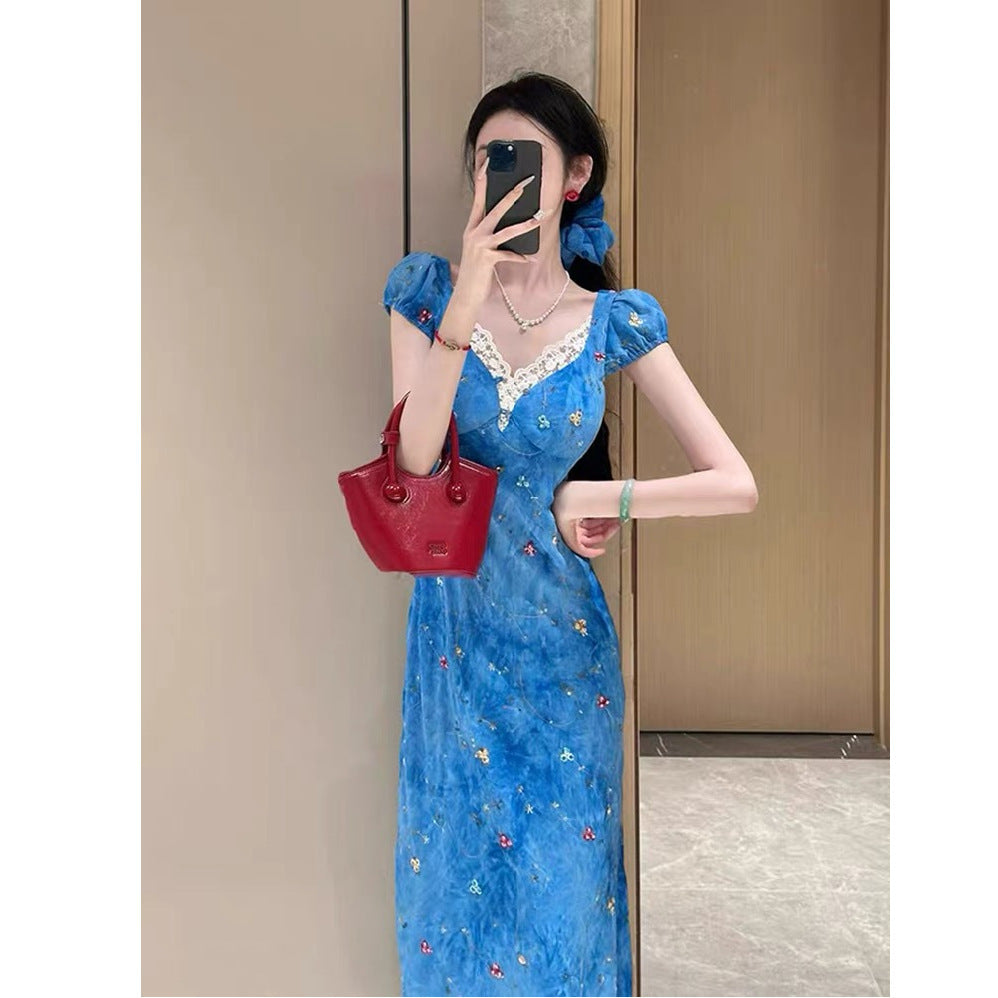 Women's Slim-fit Sheath V-neck Floral Dress
