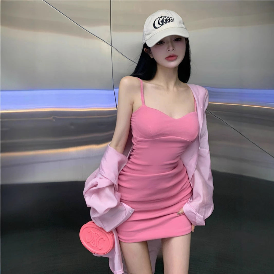 French Hipster Style Green Suspenders Dress