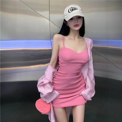 French Hipster Style Green Suspenders Dress