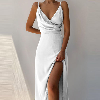 V-neck Slit Sling Dress Summer Fashion Sexy Slim Suspender
