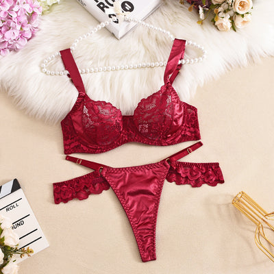 See-through Dress Satin Lace Stitching Bra Sexy Seduction