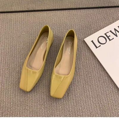 Spring All-matching Low Heel Retro Flat Bottom Square Toe Gommino Pumps Women