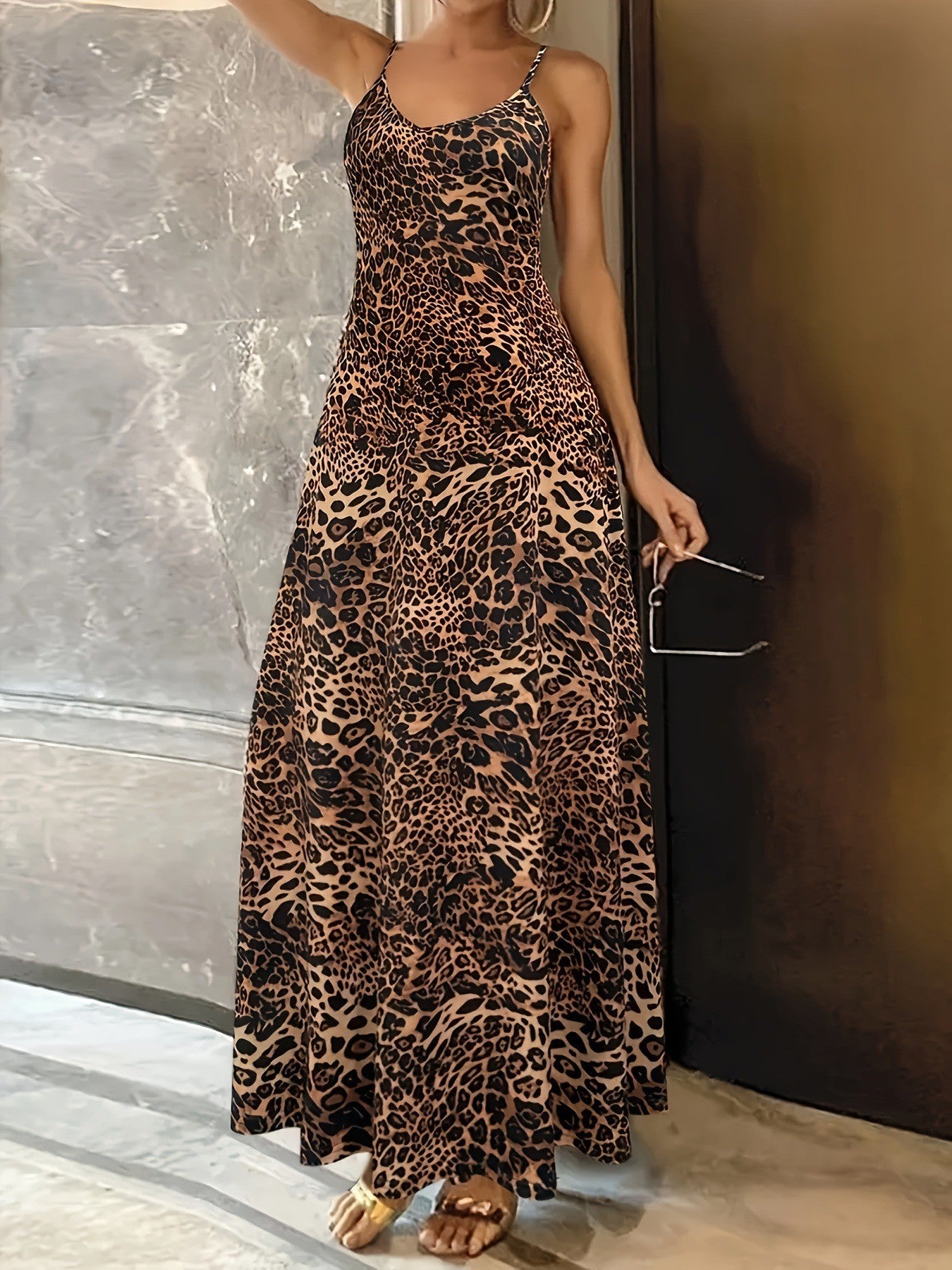 Casual Fashion Loose Sleeveless Round Neck Leopard Print Dress