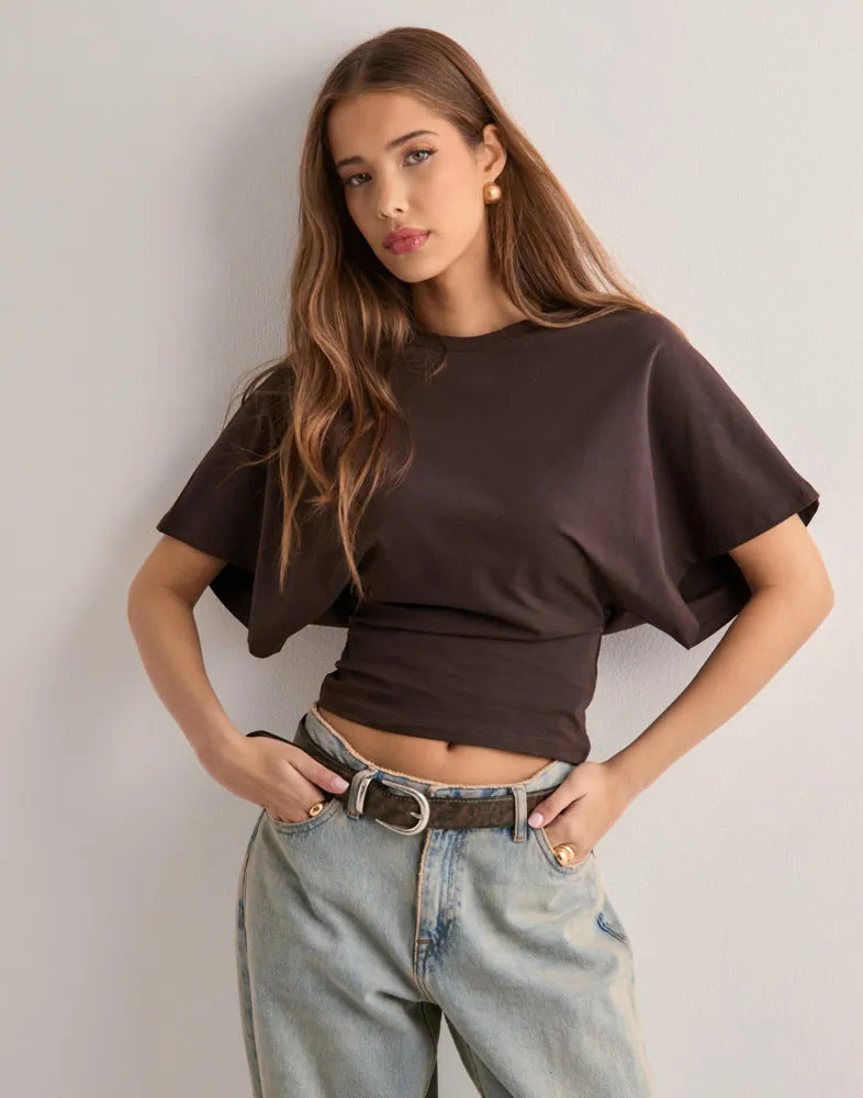 Batwing Sleeve T-shirt Ins Fashion Round Neck Pullover Short-sleeved