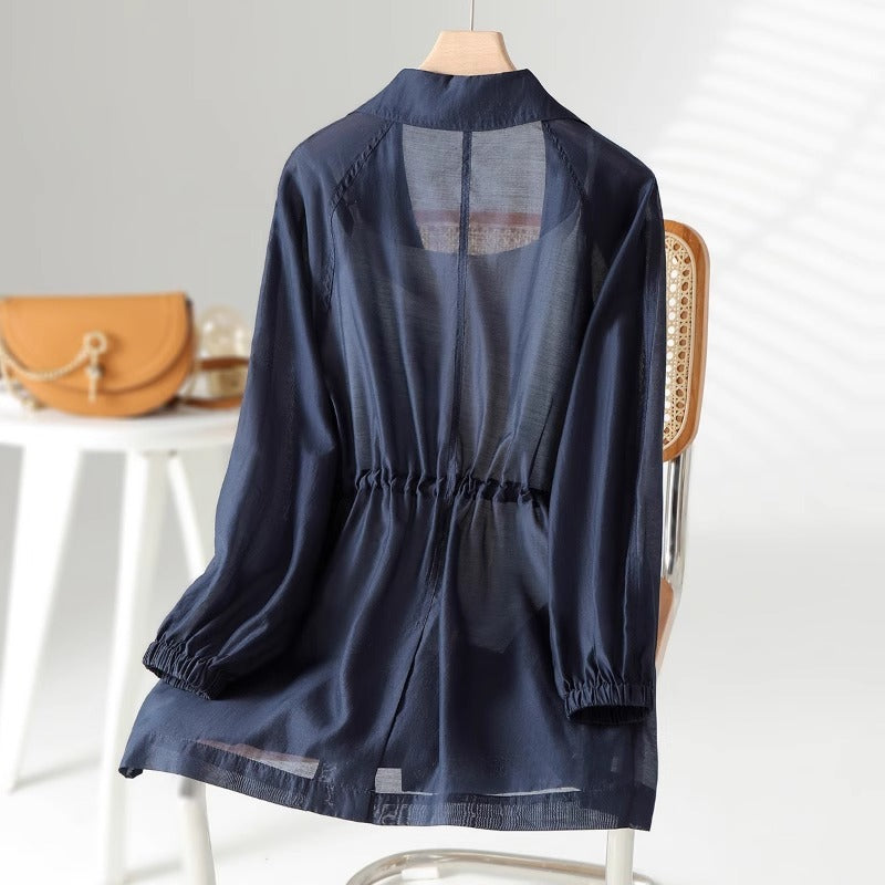 Summer Design Sense Sun-protective Clothing Long Sleeve Trench Coat Shirt Coat Women